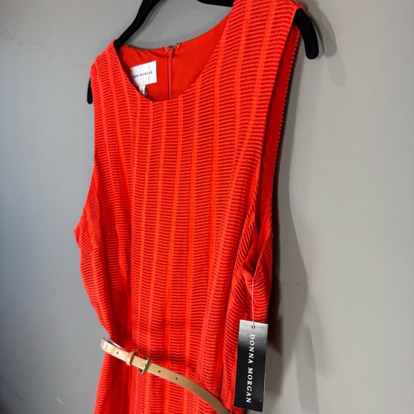 Donna Morgan “Hot Pepper” Textured Fit & Flare Dress Belted Size 16 NWT - Picture 12 of 13